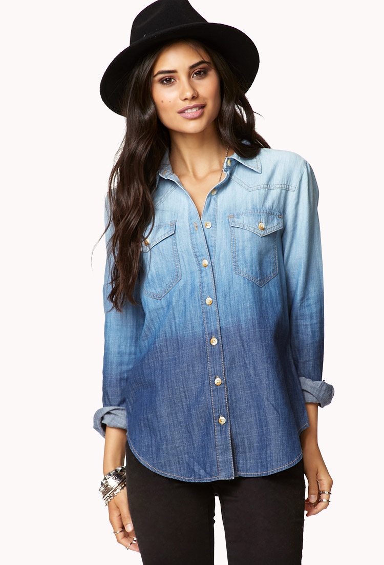 Forever 21 Ombré Chambray Shirt in Denim/Light Denim (Blue) | Lyst