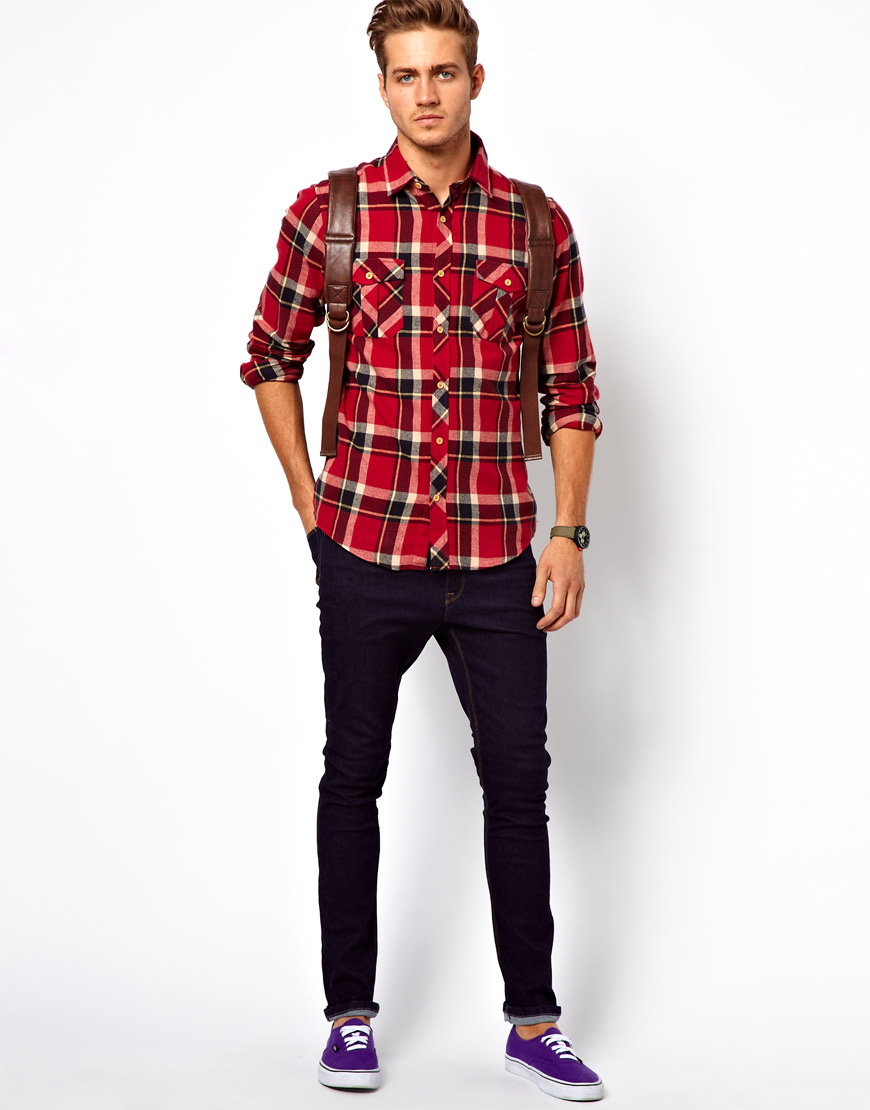 Lyst - Nudie Jeans Solid Check Shirt in Plaid Flannel in Red for Men