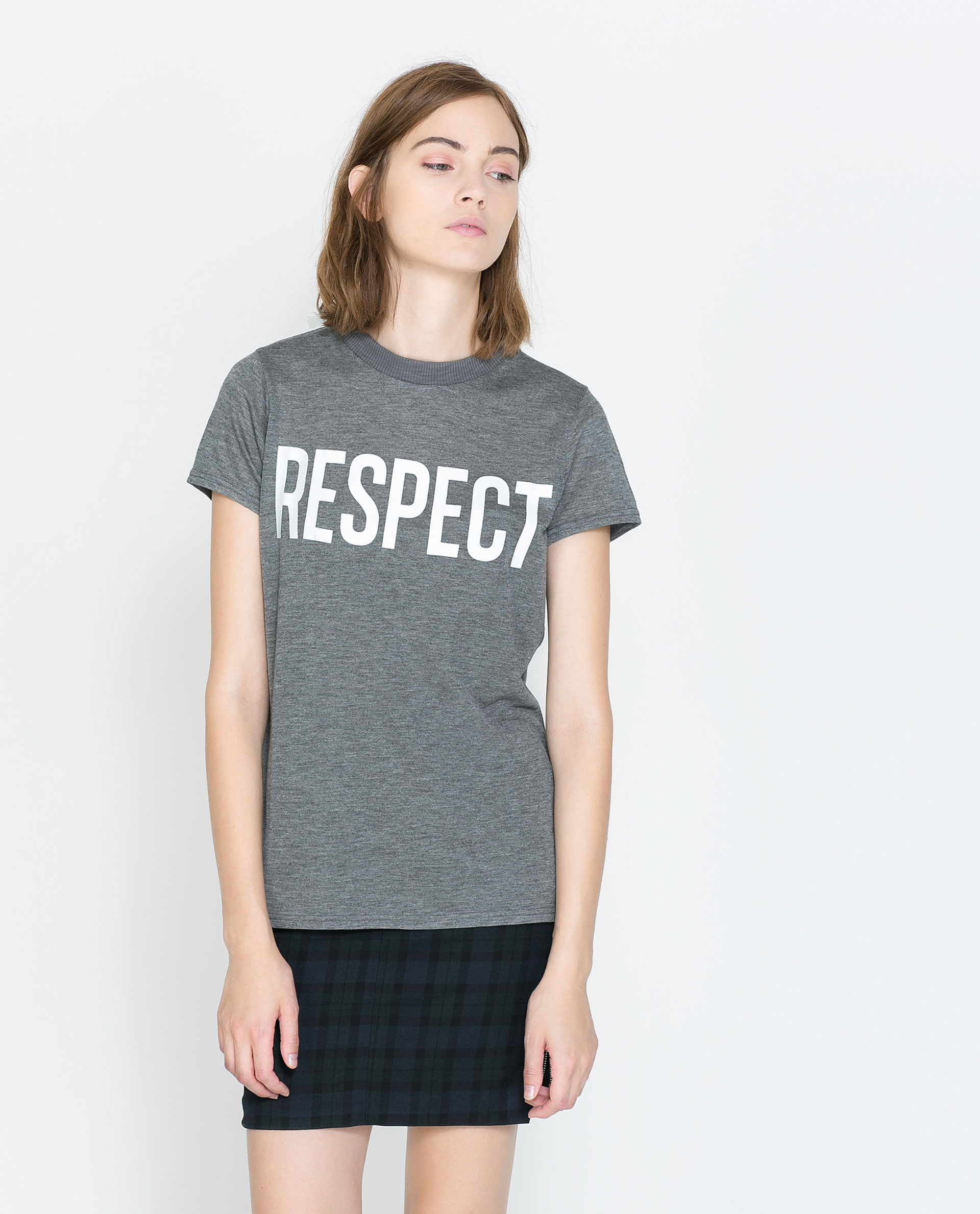 Zara Respect Text T-shirt in Gray | Lyst
