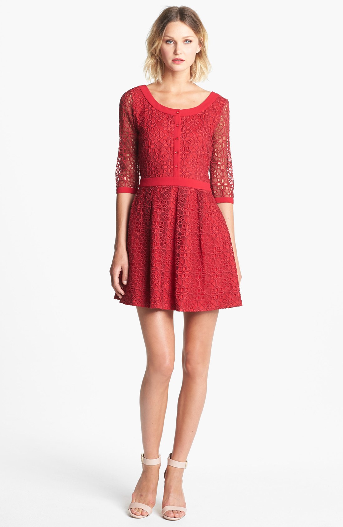 Alice By Temperley Mitsu Embroidered Organza Fit Flare Dress in Red ...