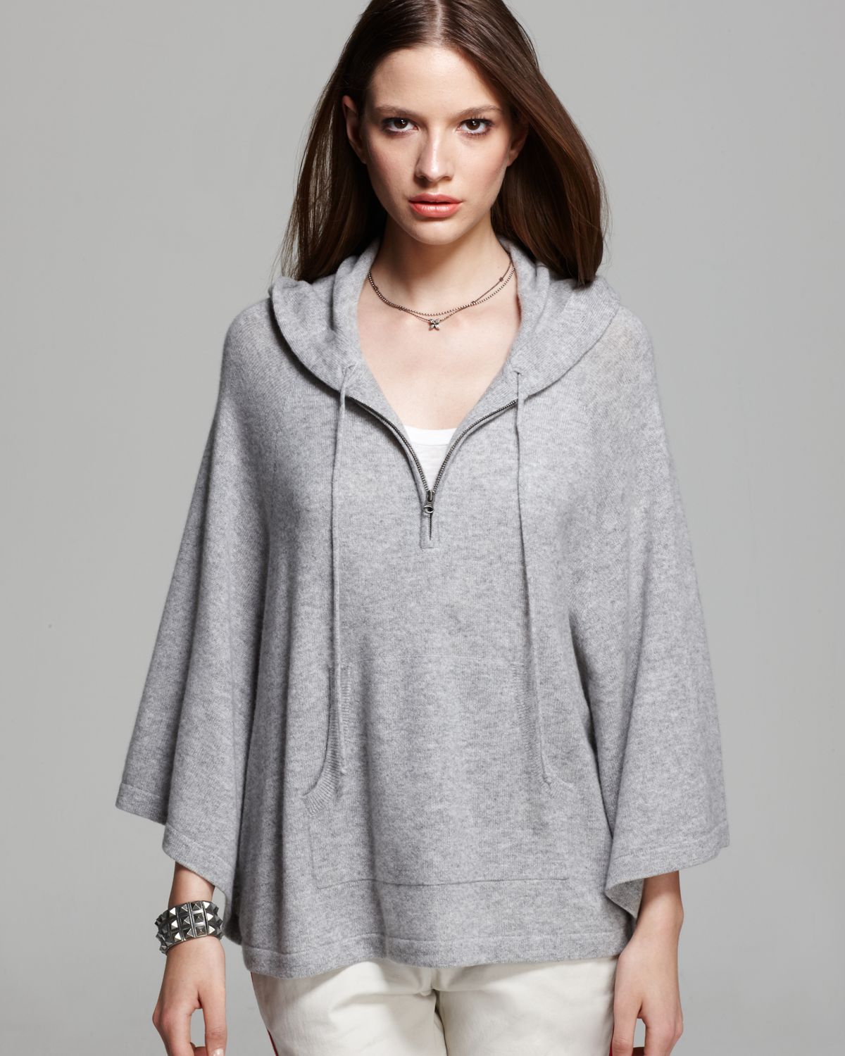 Lyst C By Bloomingdale'S Cashmere Zip Hoodie Poncho in Gray