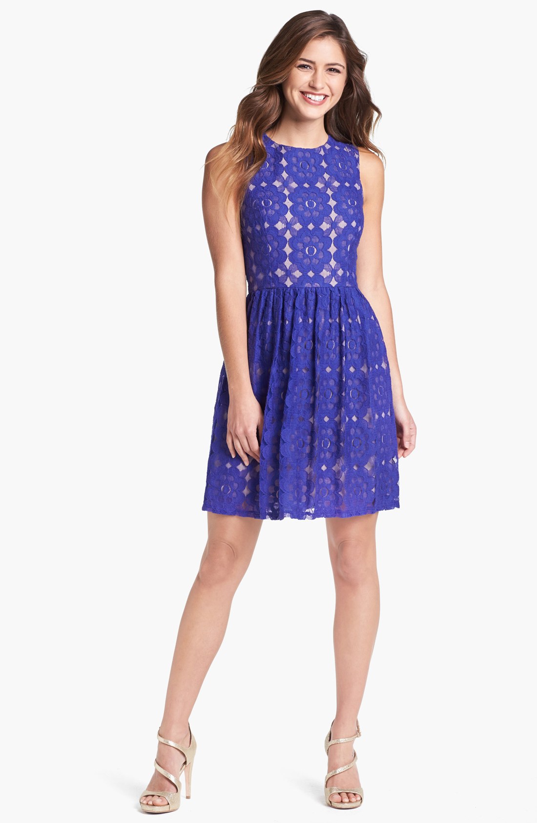 Ivy & Blu Lace Fit Flare Dress in Blue (Deep Royal) | Lyst