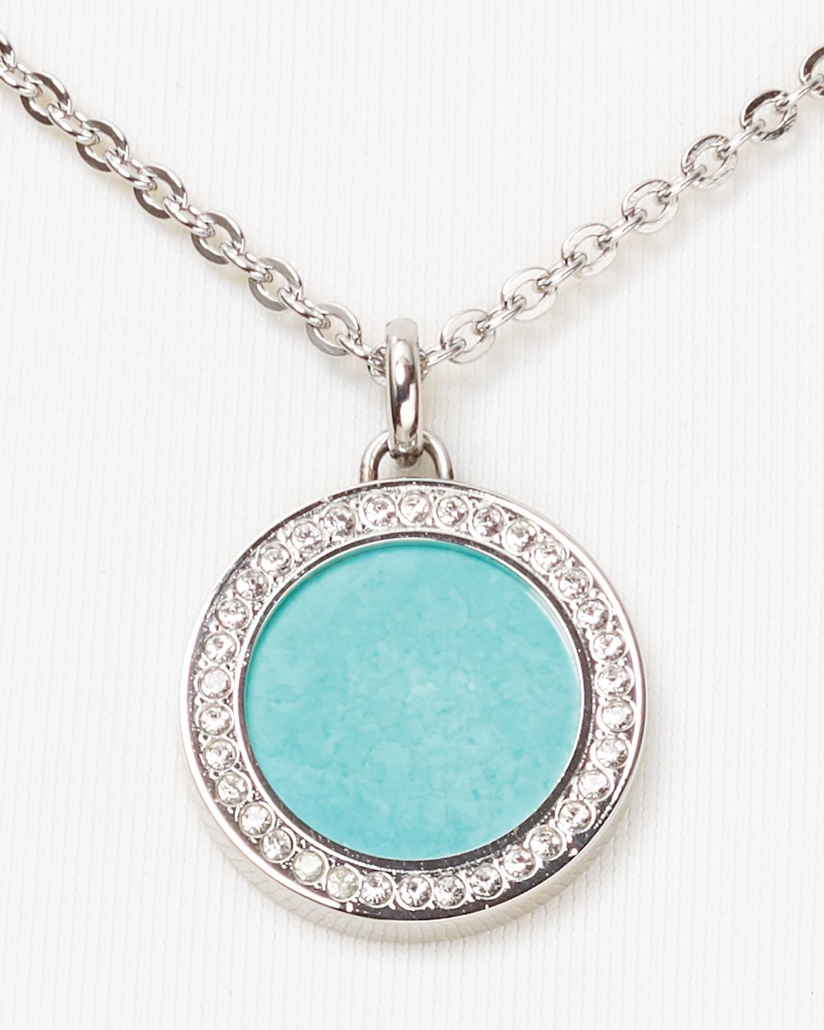 Michael Kors Turquoise Pave Pendant Necklace 16 in Silver