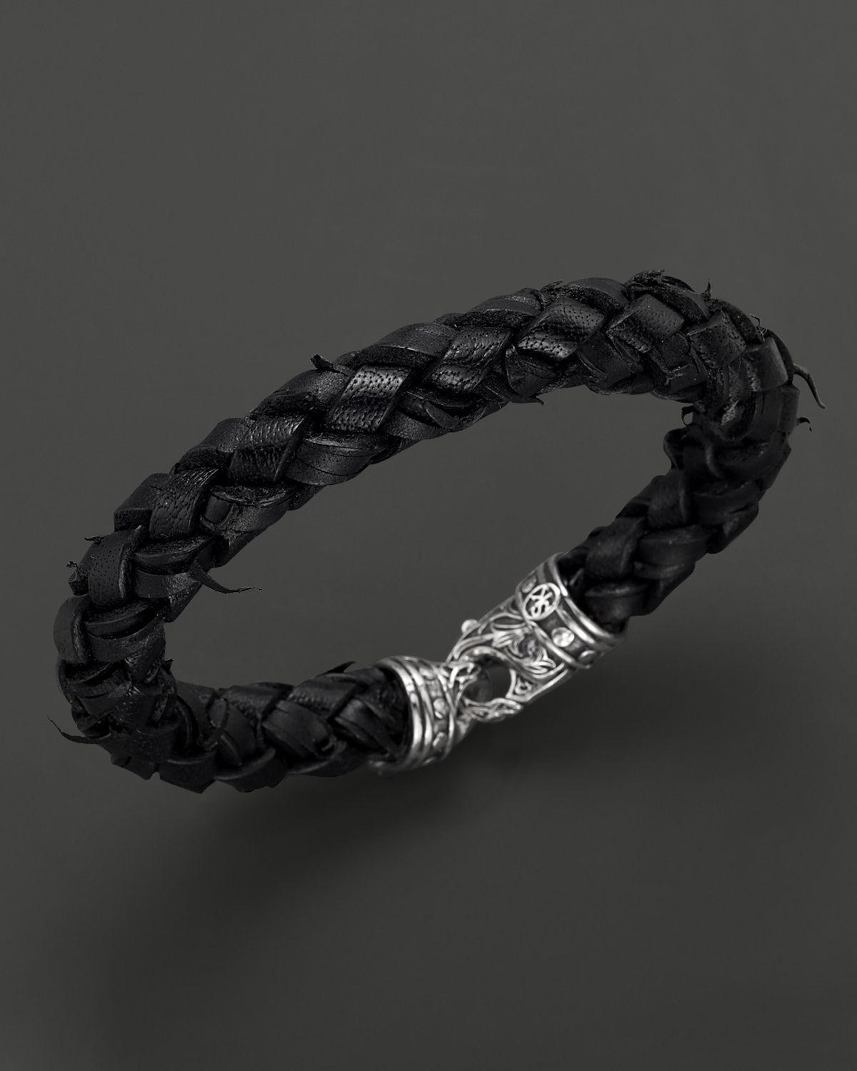 Scott Kay Mens Black Woven Cactus Leather Bracelet Large
