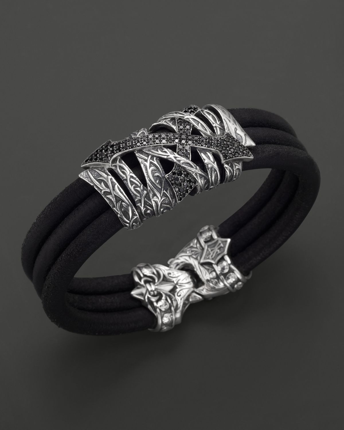 Lyst Scott Kay Mens Leather Triple Row Bracelet With Cross Pave Gallery