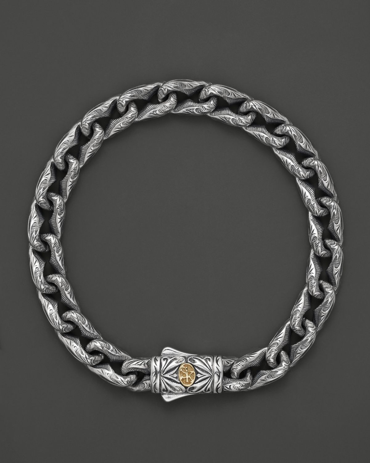 Scott kay Mens Sterling Silver Straight Anchor Bracelet with 18k Gold