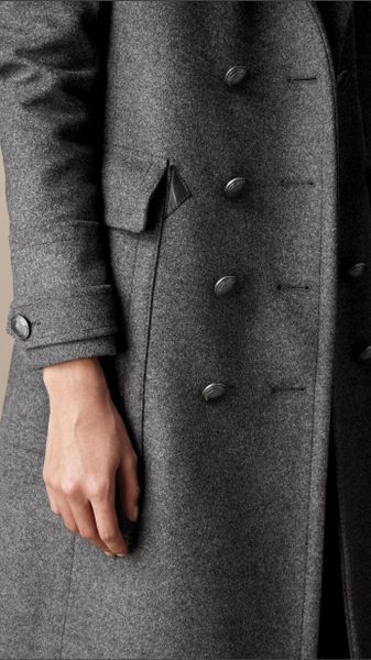 Burberry Wool Cashmere Melton Military Coat in Gray (dark grey melange ...