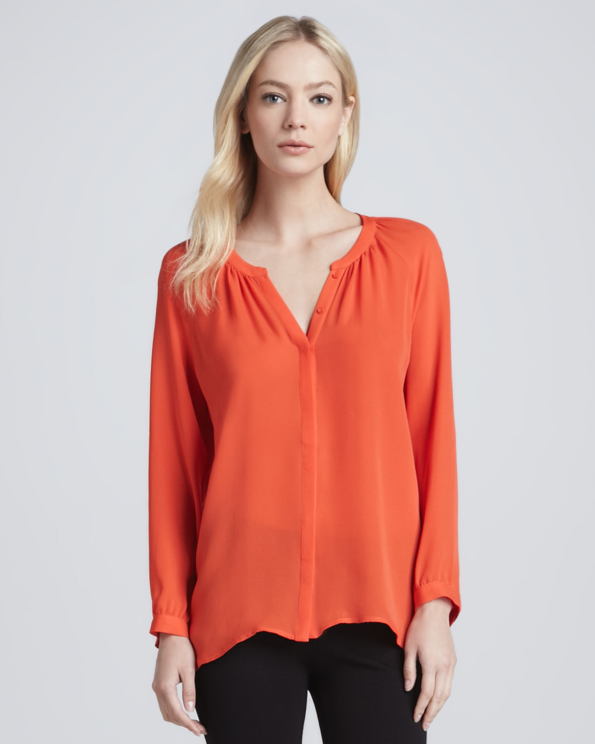 Lyst - Joie Kade Longsleeve Silk Blouse in Orange