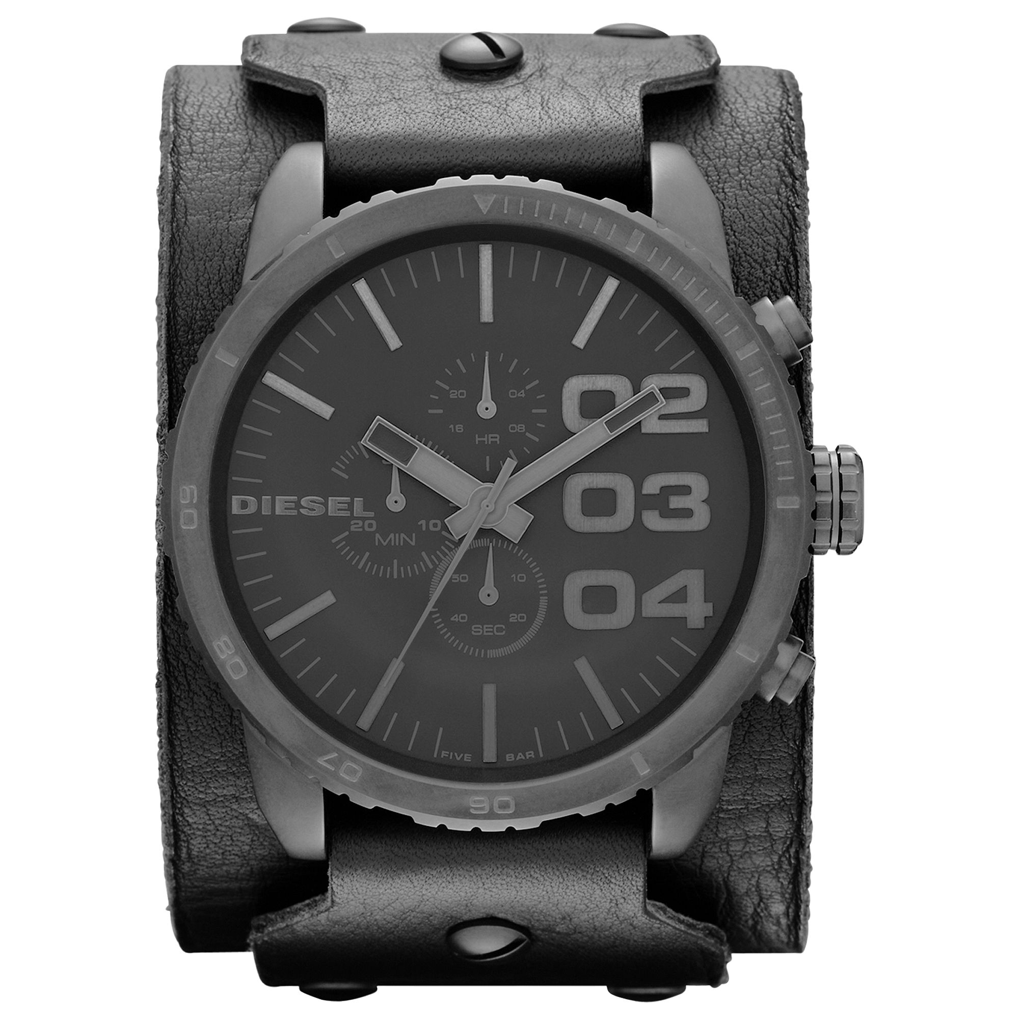 DIESEL Mens Chronograph Black Leather Cuff Strap 51mm for Men | Lyst