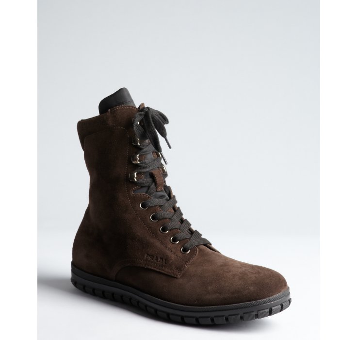 Lyst - Prada Sport Brown Suede Lace Up Tall Boots in Brown for Men