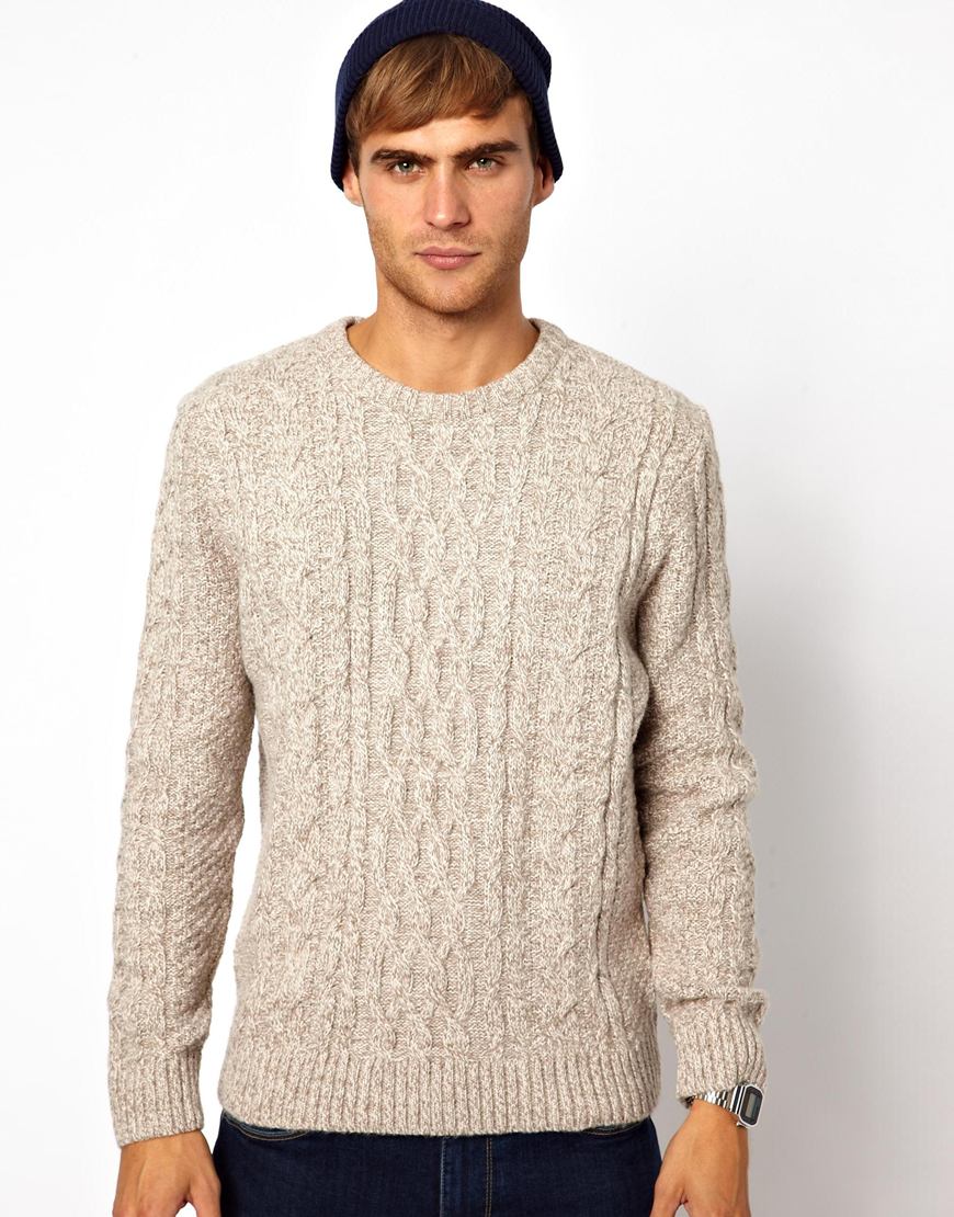 River Island Cable Sweater in Beige for Men (Ecrutwist) | Lyst