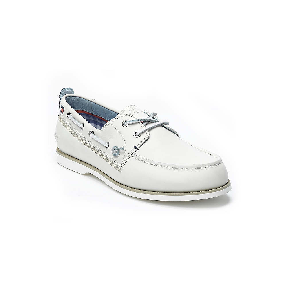 Tommy Hilfiger Leather Boat Shoe in White for Men Lyst