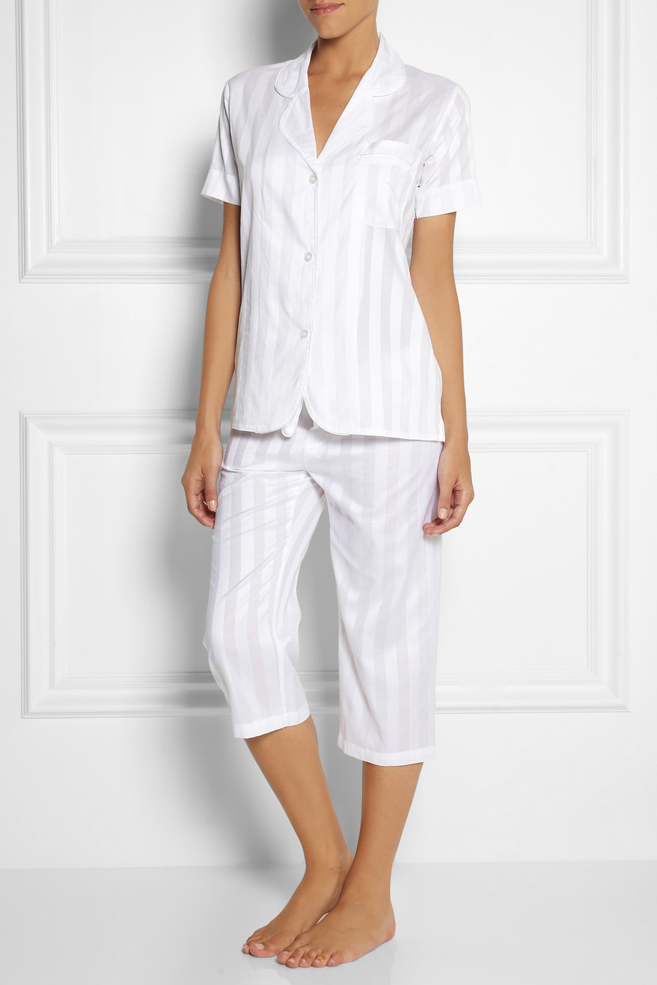 Lyst Bodas Shadow Stripe Cropped Cotton Pajama Pants in White