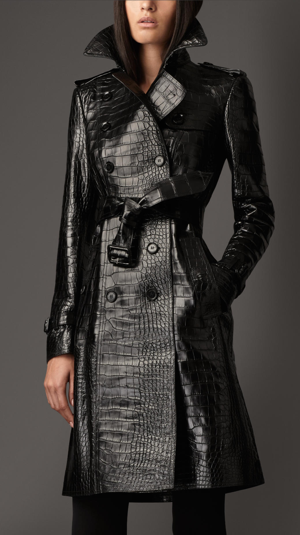 Burberry Long Alligator Trench Coat in Black - Lyst