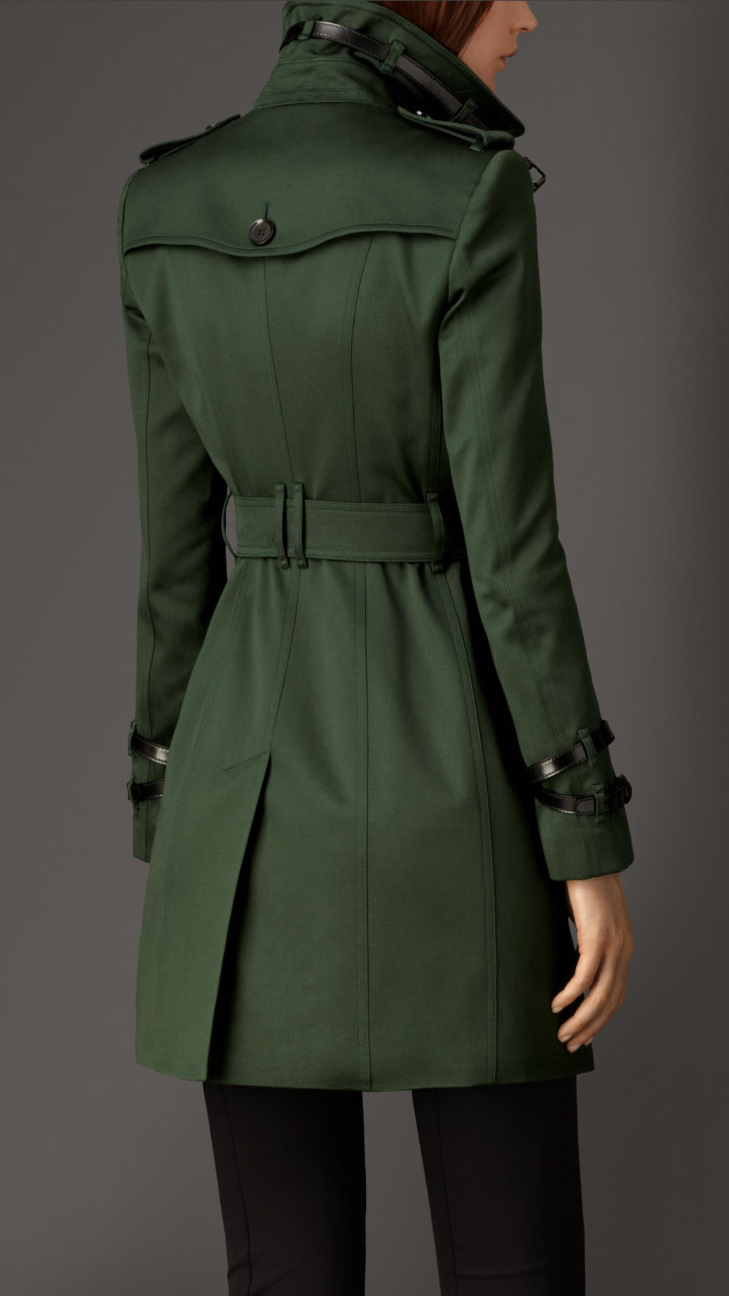 Burberry Mid-length Leather Detail Trench Coat in Dark Racing Green ...