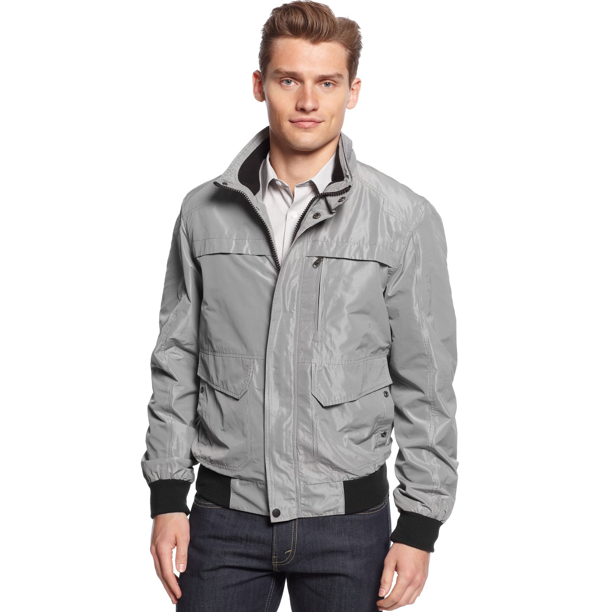 Calvin Klein Micro Check Bomber Jacket in Gray for Men - Lyst