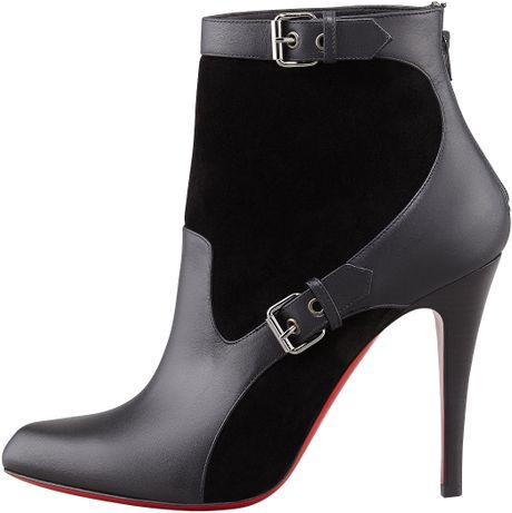 Christian Louboutin Canassone Buckled Suedeleather Bootie in Black ...