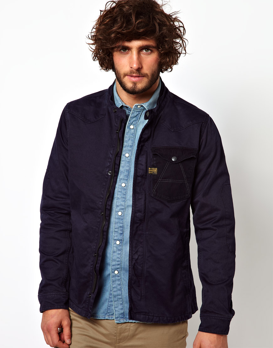 G-Star RAW G Star Overshirt Jacket A Crotch Mix Twill in Blue for Men ...