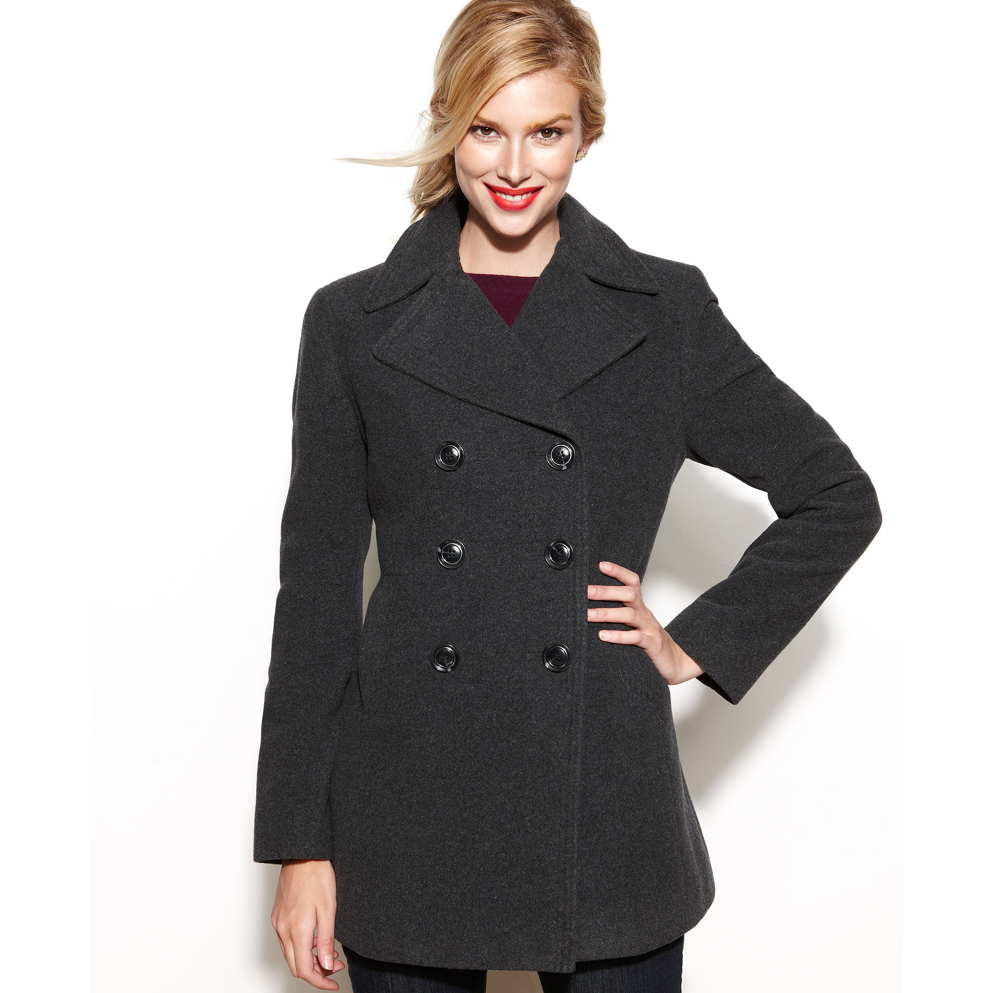 Kenneth Cole Reaction Double breasted Wool-blend Pea Coat in Black | Lyst