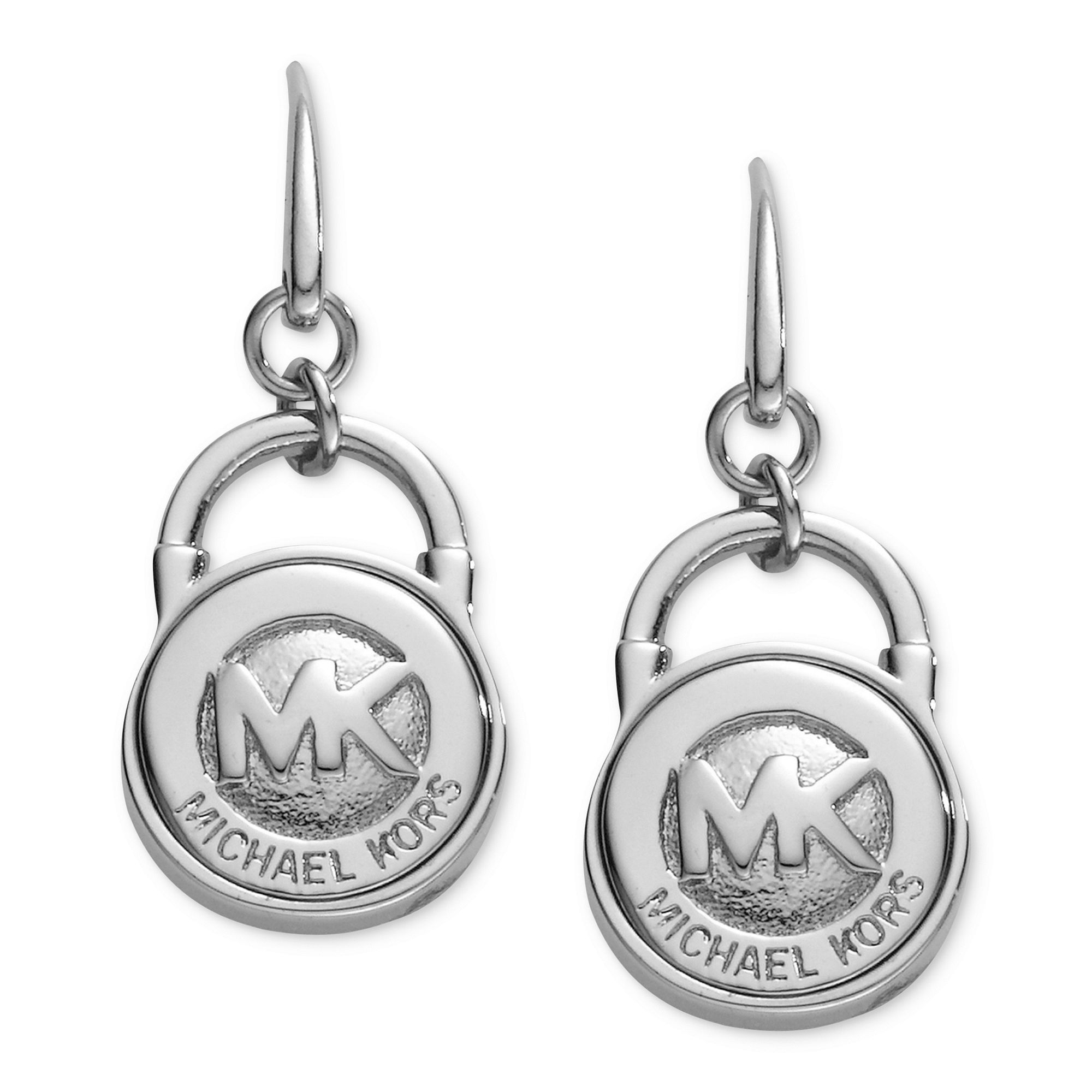 Michael Kors Silver Tone Logo Lock Earrings in Metallic | Lyst