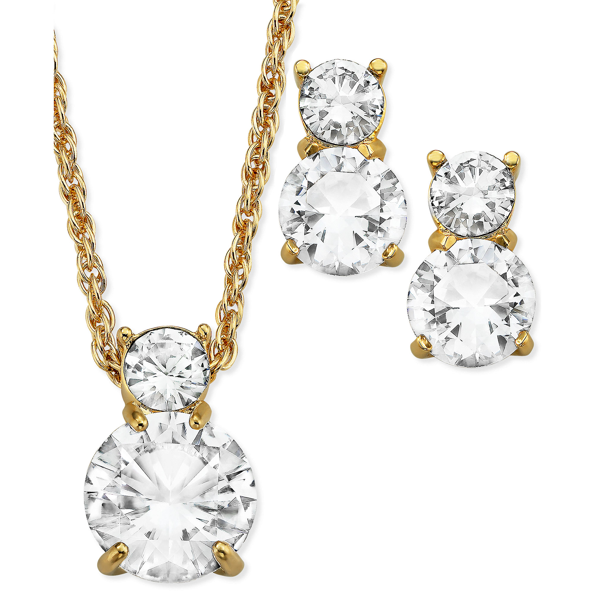 Swarovski K Gold Plated Double Round Cut Crystal Pendant Necklace And Stud Earrings In