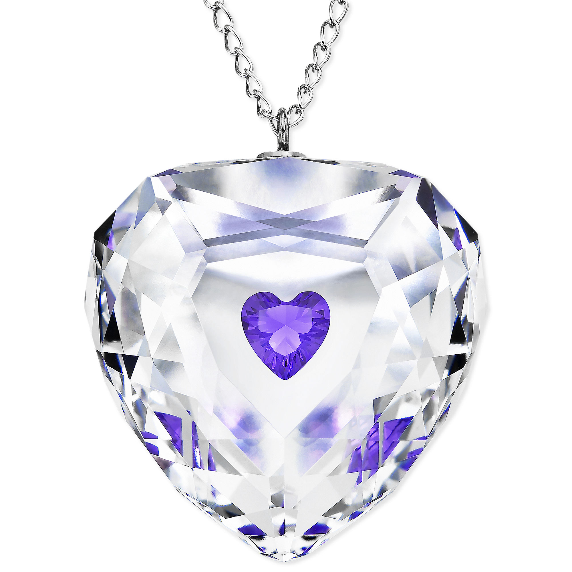 Swarovski Rhodium Plated Violet Truthful Heart Crystal Pendant Necklace 