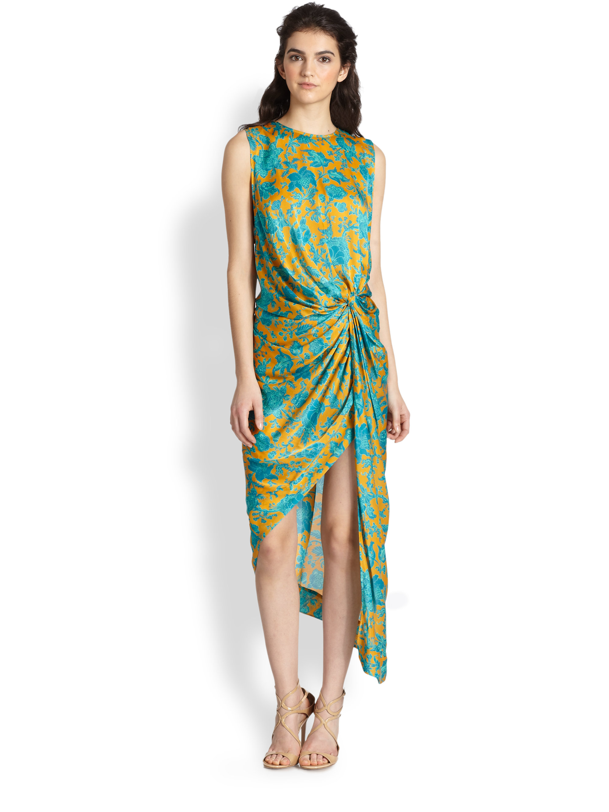 Lyst Zimmermann Silk Asymmetric Draped Dress in Green