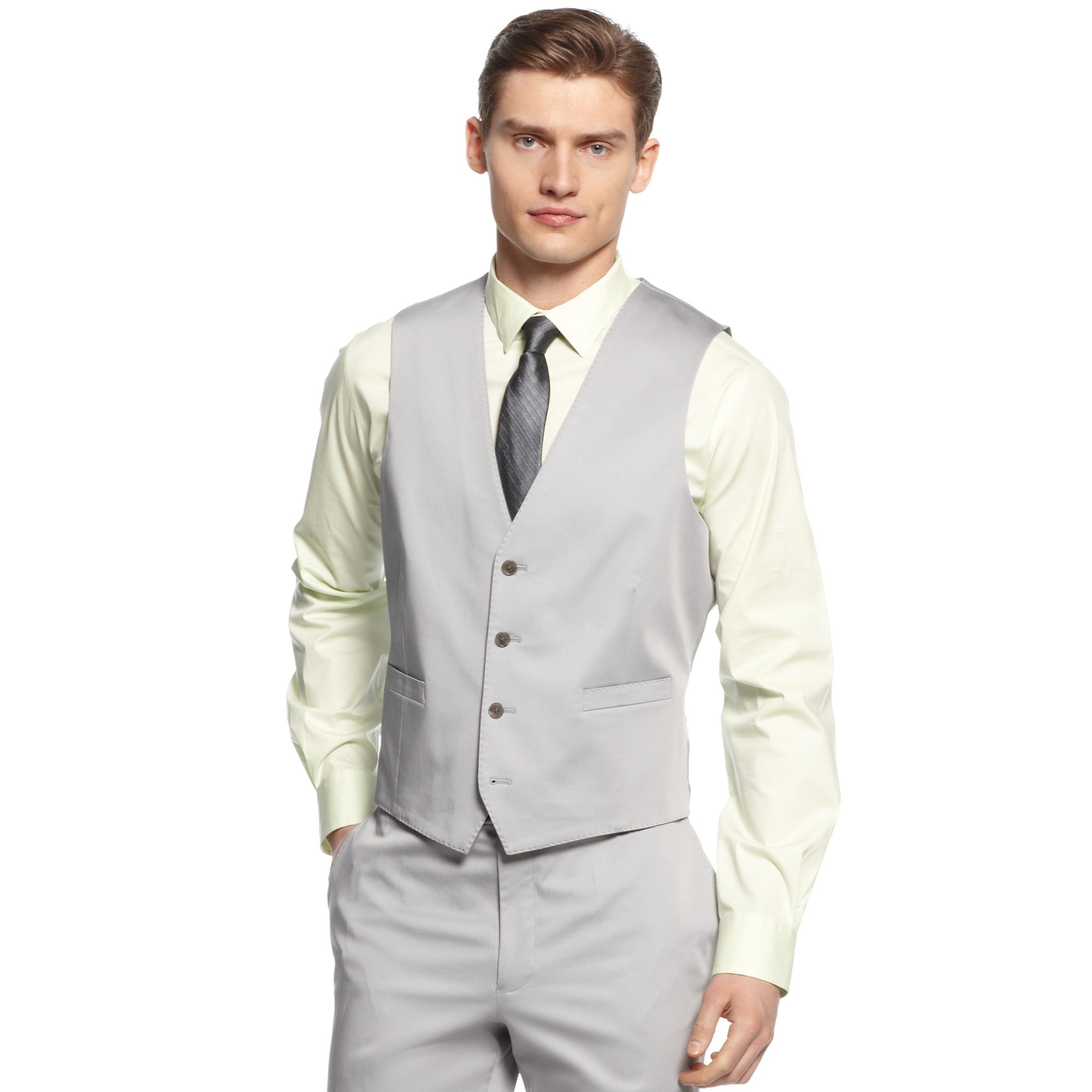 Calvin Klein Light Grey Vested Peak Slim Fit in Gray for Men - Lyst