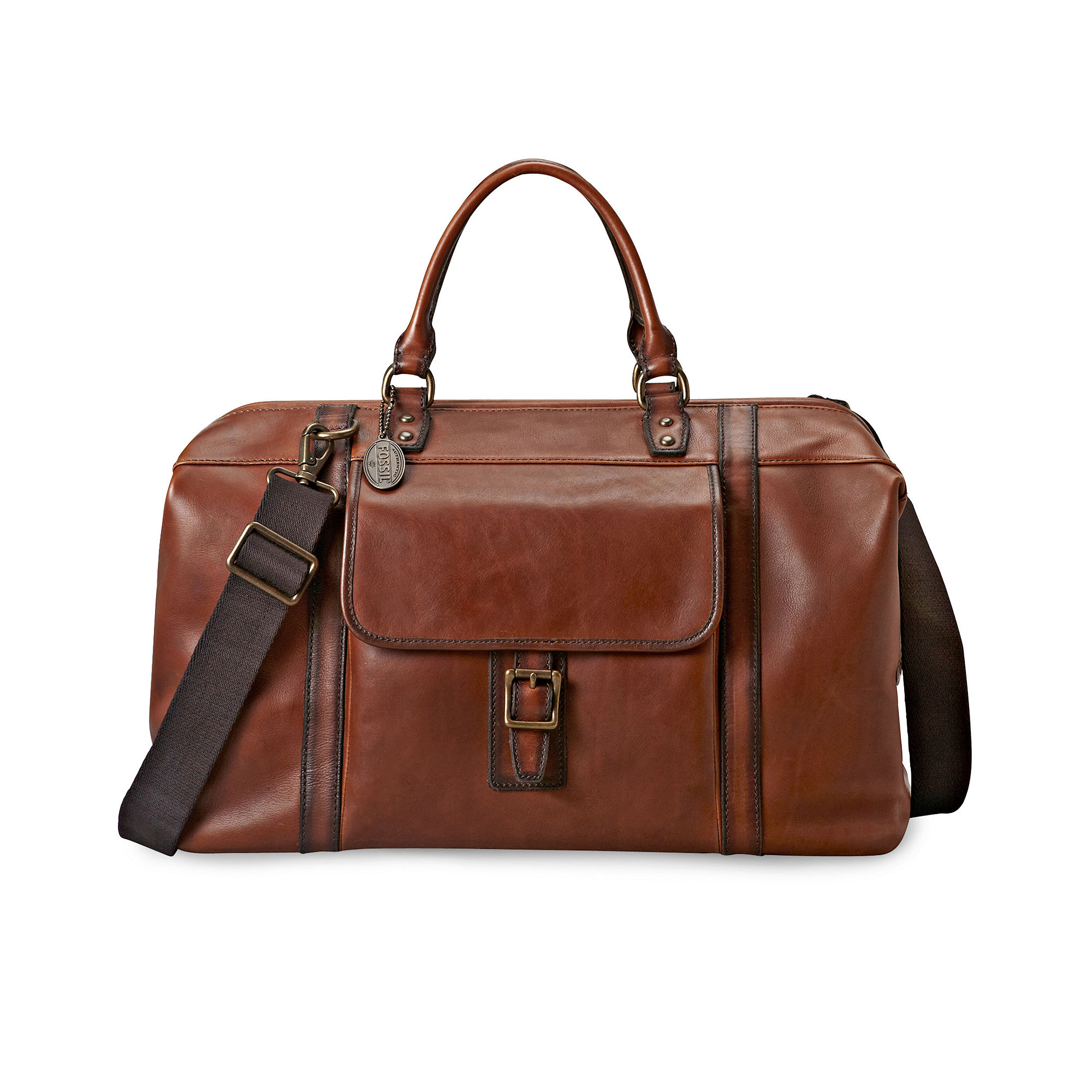 fossil leather duffle bag