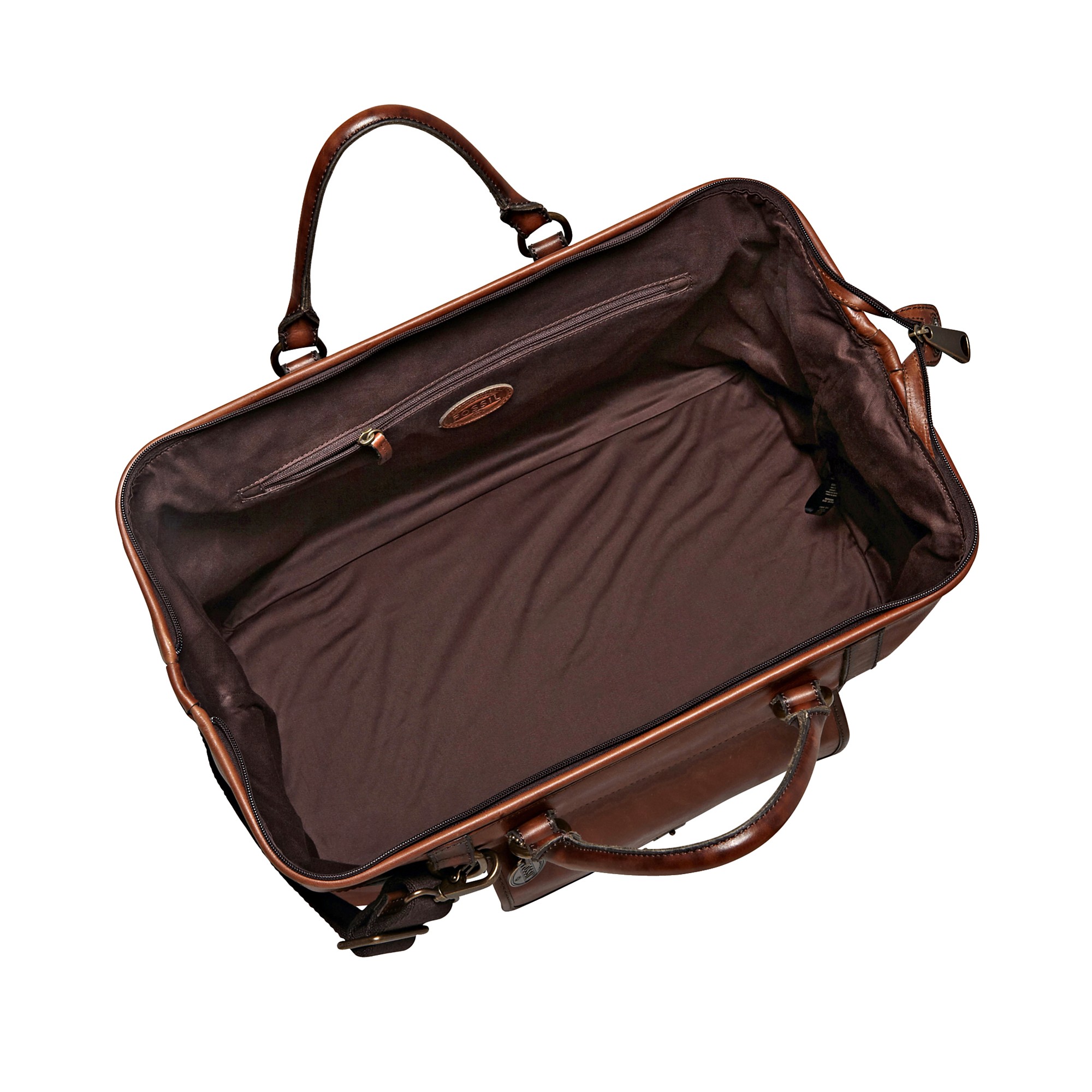 Fossil Estate Leather Framed Duffle In Cognac Brown For Men Lyst