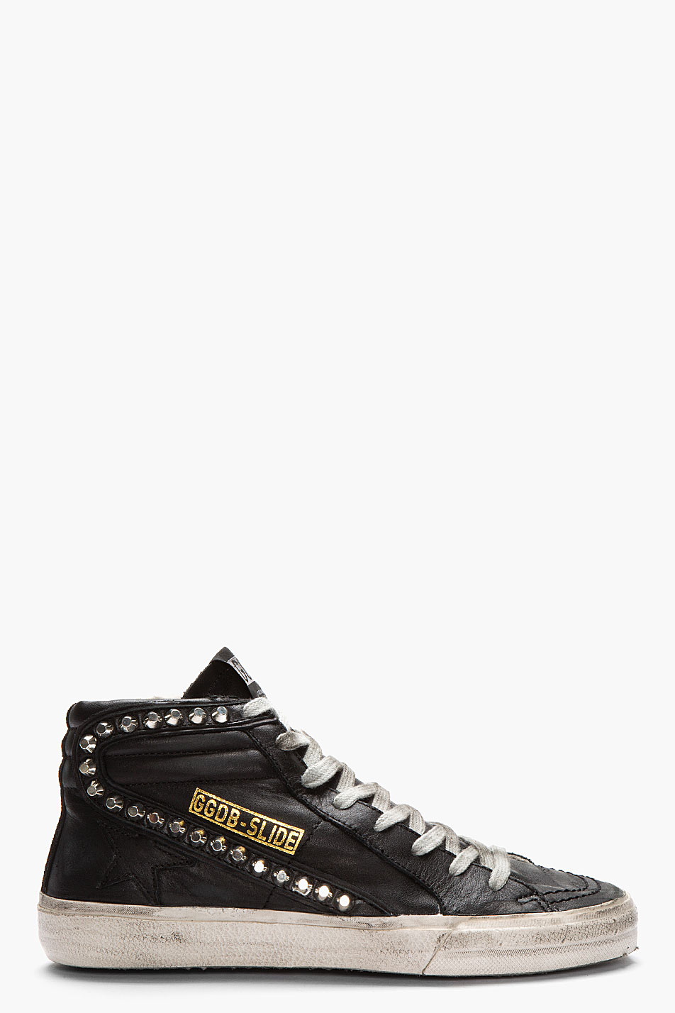golden goose black leather studded slide sneakers
