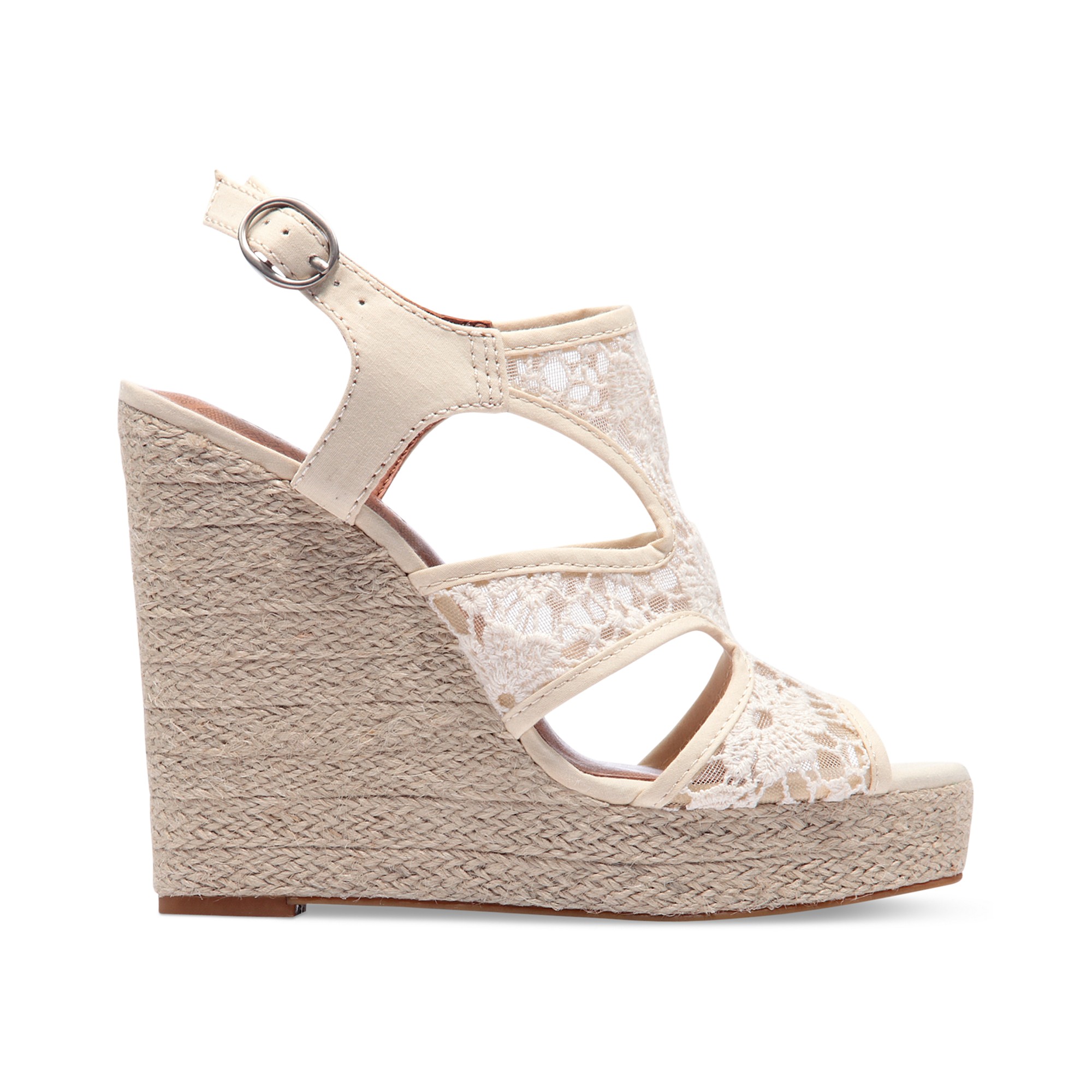 Lucky Brand Riedel Lace Platform Wedge Sandals in Natural - Lyst