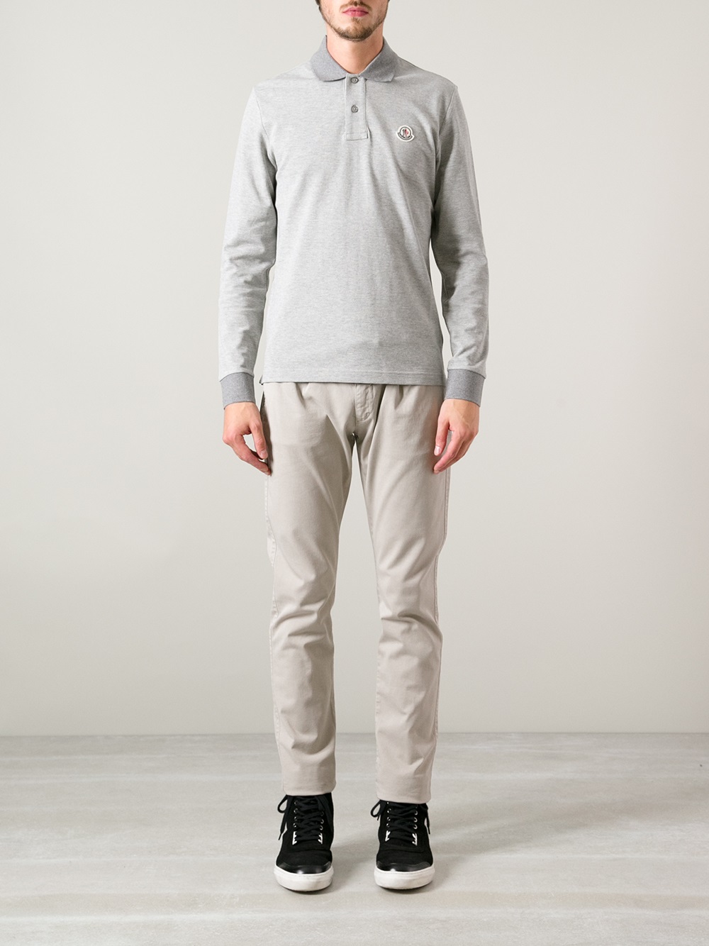 Grey moncler long sleeve polo clearance