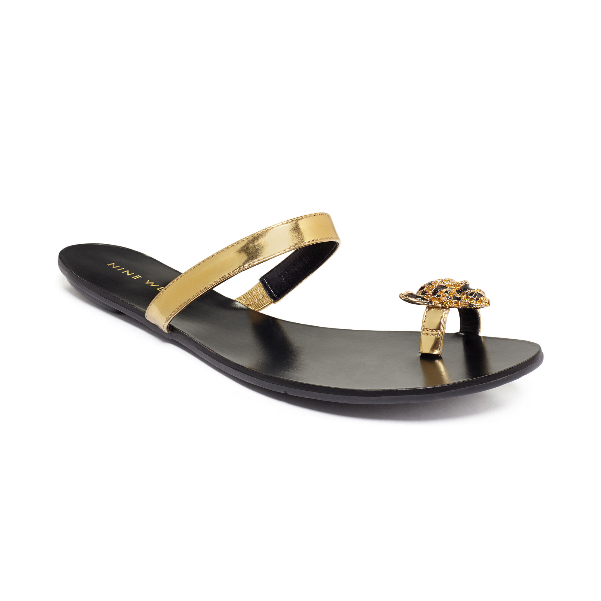 Nine West Seaturtle Panther Flat Sandals in Black - Lyst