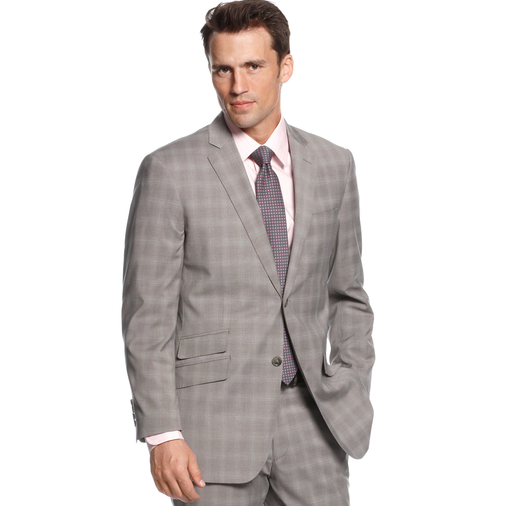Perry Ellis Light Grey Plaid Slim Fit Suit in Gray for Men ...