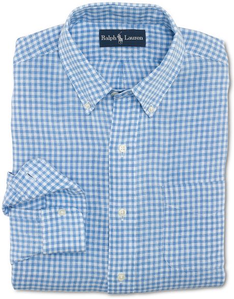 Ralph Lauren Classic Fit Short Sleeve Gingham Linen Shirt in Blue for ...