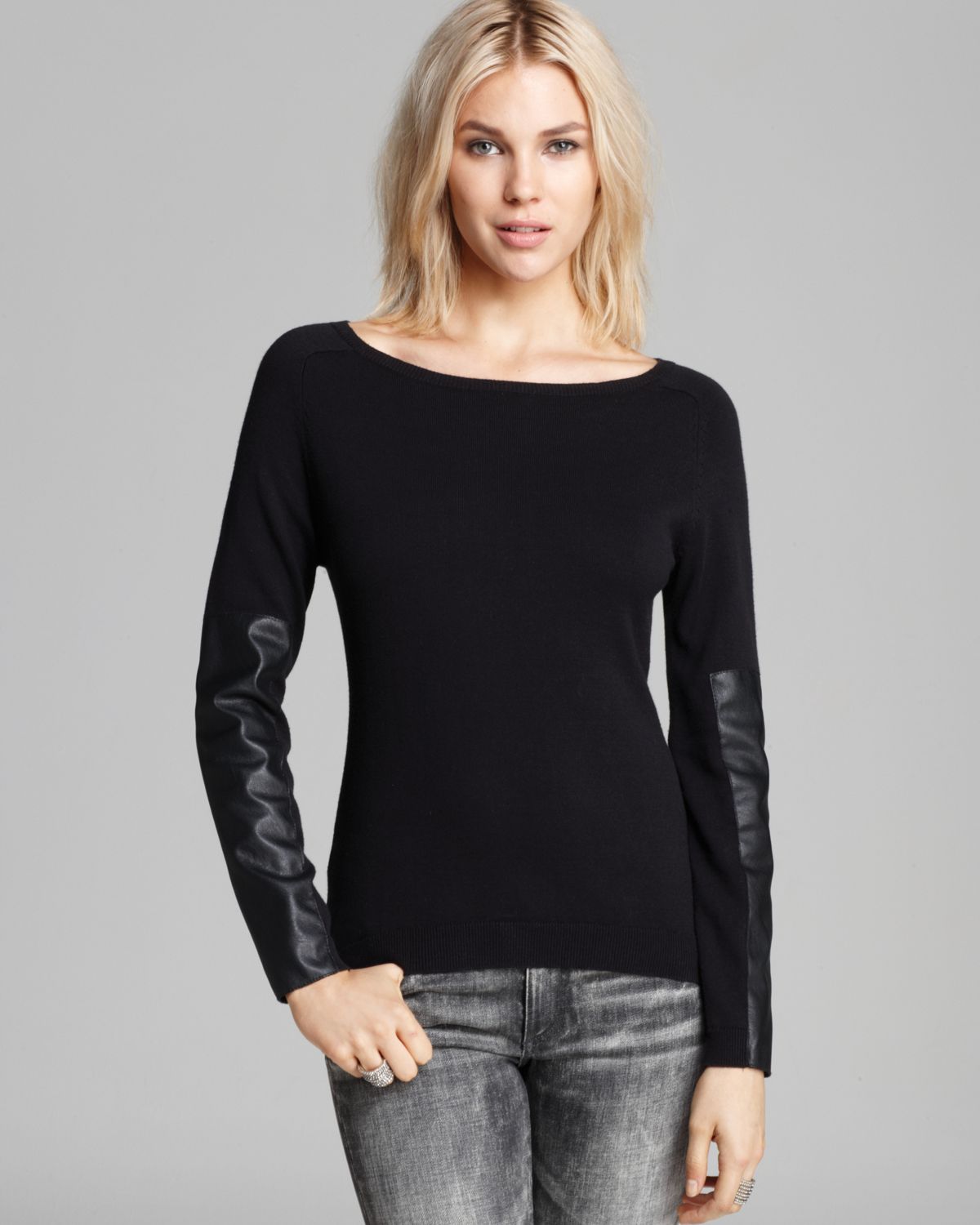 Sanctuary Quotation Sweater Faux Leather Elbow Patch in Black - Lyst