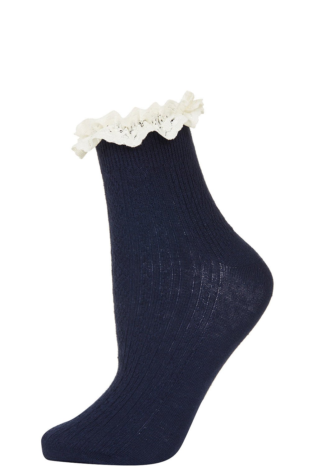 Topshop Navy Lace Trim Ankle Socks in Blue | Lyst