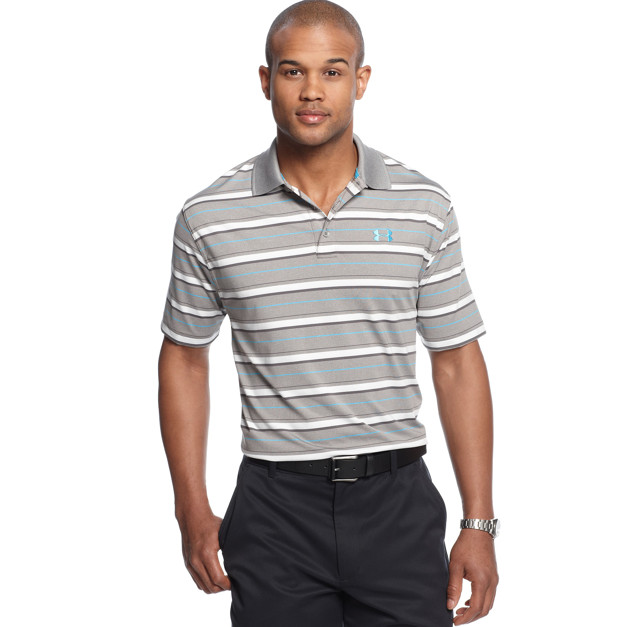 Under Armour True Grey Heather Stripe Performance Polo in Gray for Men ...