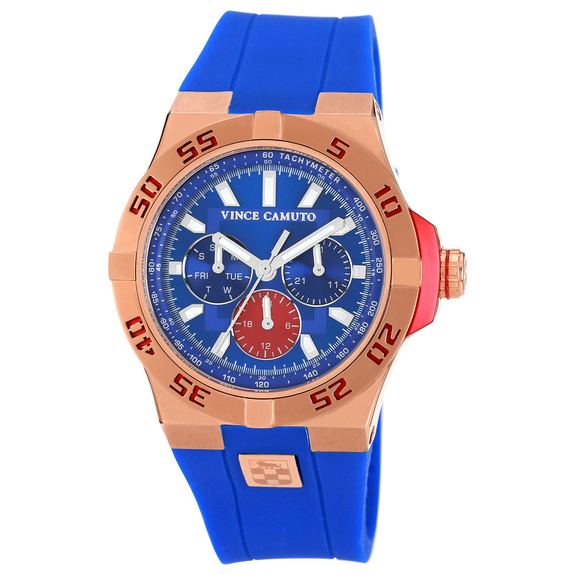 Vince camuto rose gold tone bezel leather strap men's watch online