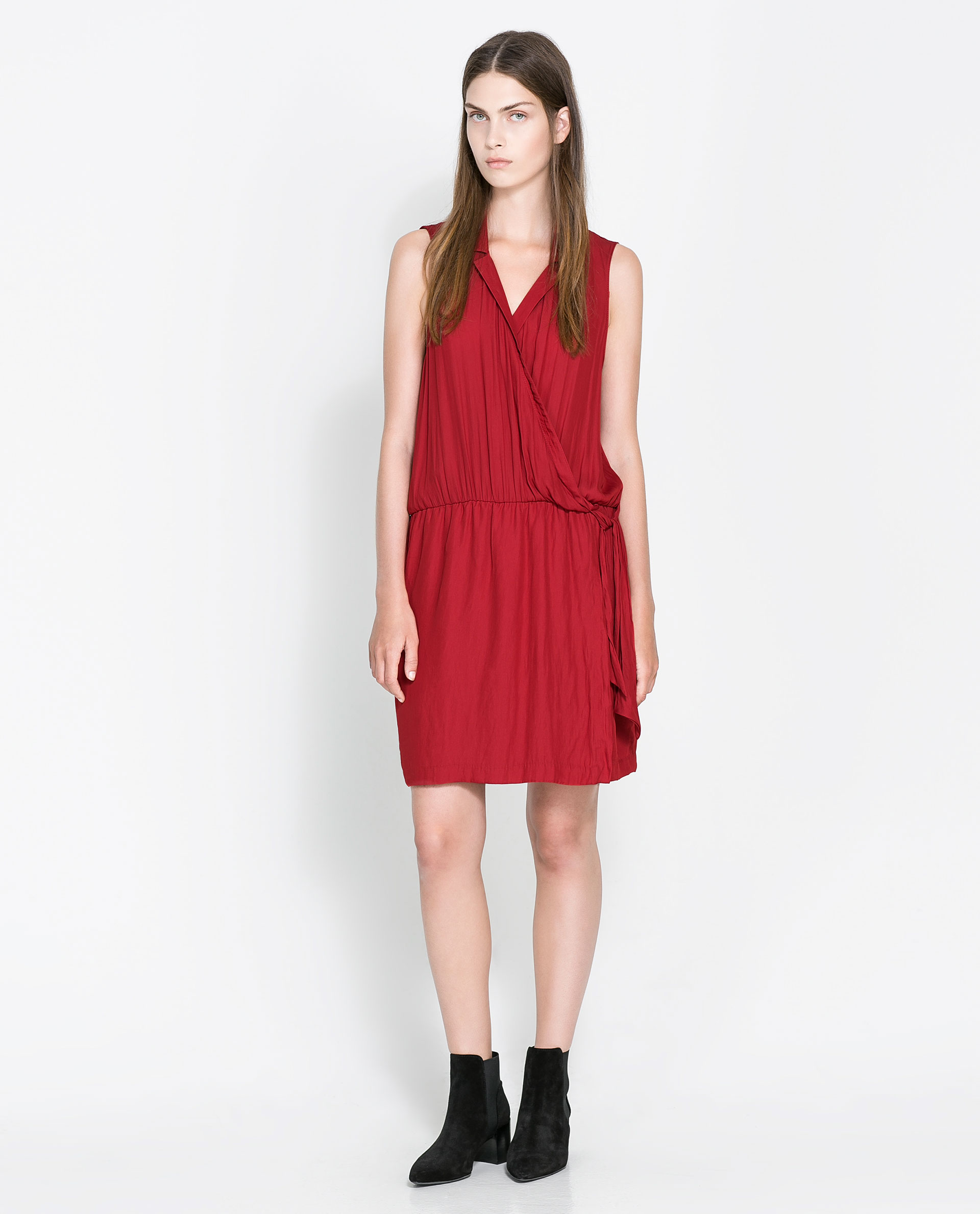 Zara Sleeveless Crossover Dress in Red (Cherry red) | Lyst
