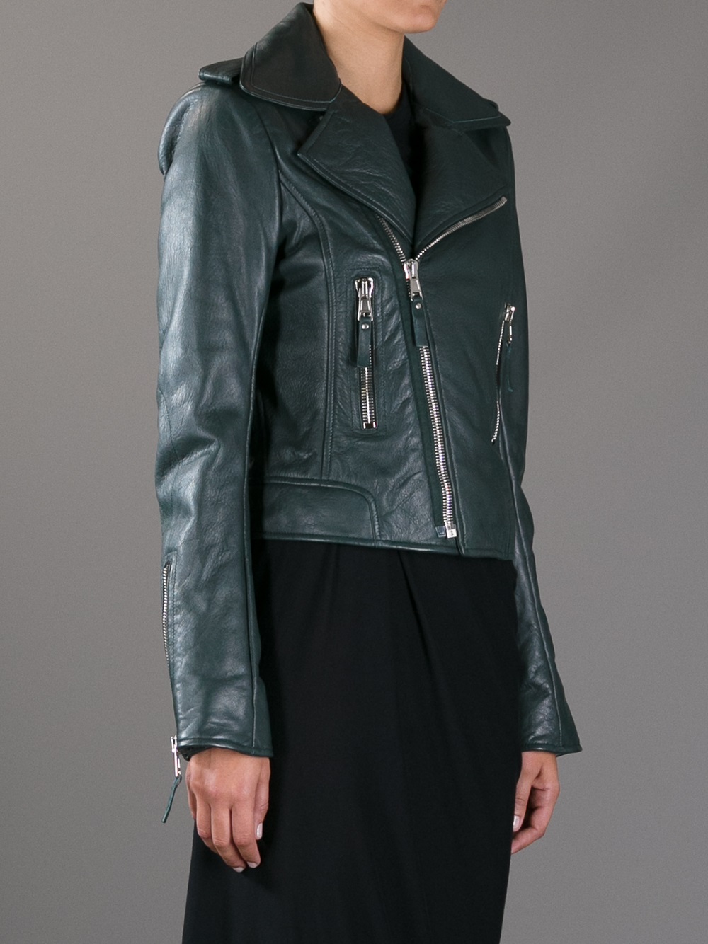 Balenciaga Leather Jacket in Green - Lyst