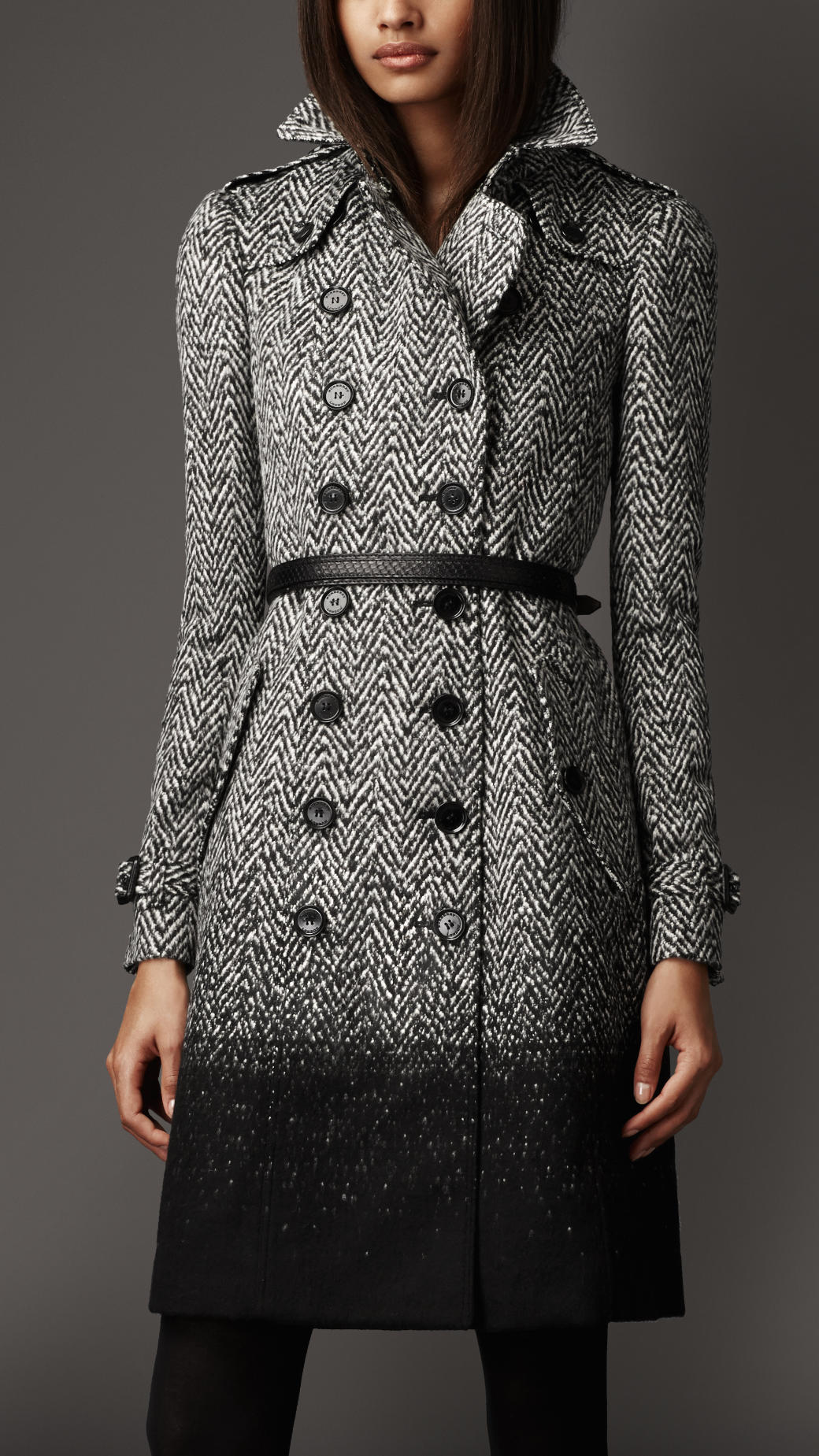 Burberry Long Dégradé Herringbone Trench Coat in Gray Lyst