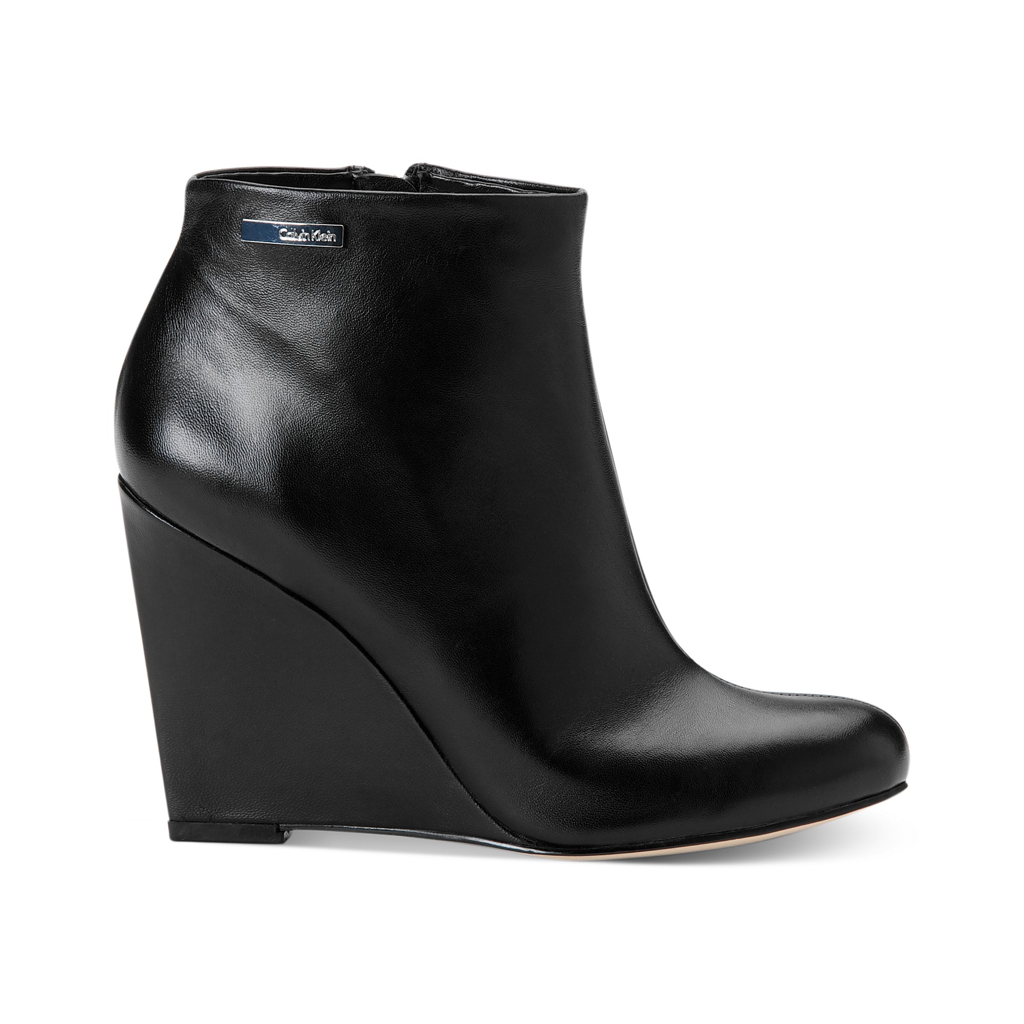 Calvin Klein Cena Wedge Booties in Black Leather (Black) - Lyst