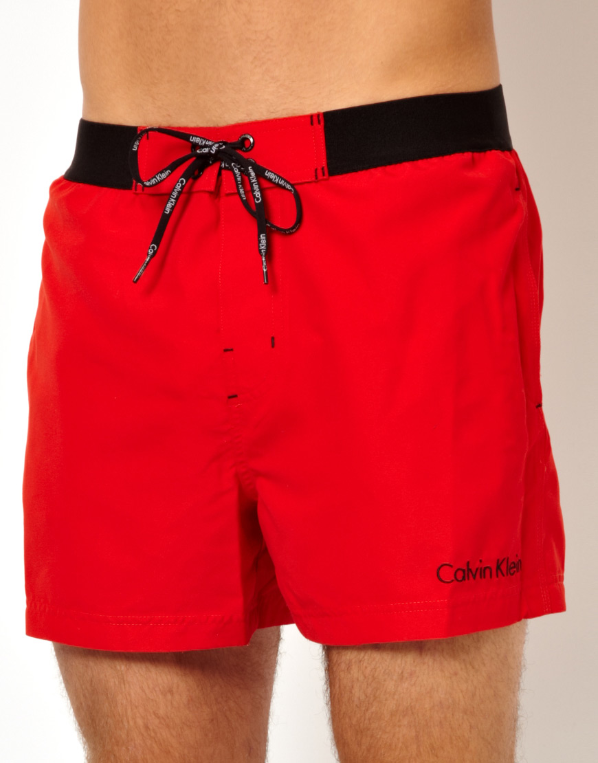 Download Calvin Klein Front Tie Swim Shorts in Red for Men - Lyst