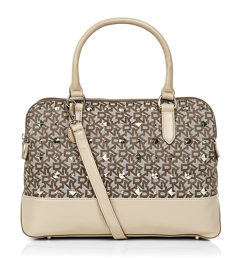 Dkny Town and Country Studded Round Satchel in Beige (gold) | Lyst