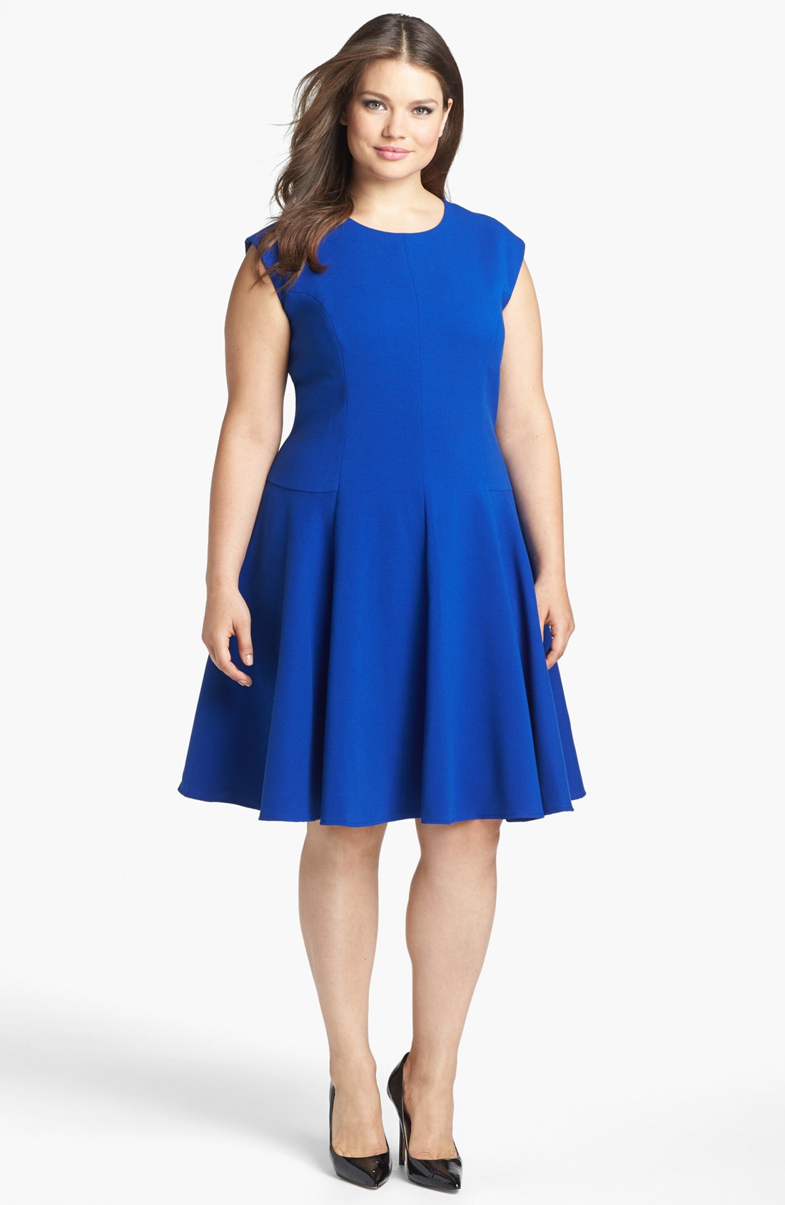Eliza j Double Knit Crepe Fit Flare Dress in Blue (Cobalt) | Lyst