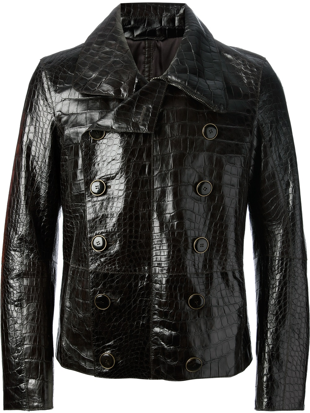 armani Alligator Leather Buttoned Jacket in Black for Men