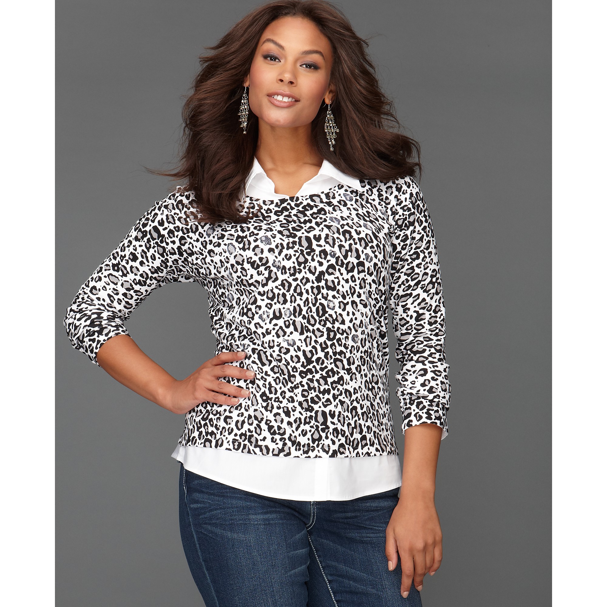 Download INC International Concepts Long Sleeve Animal Print ...