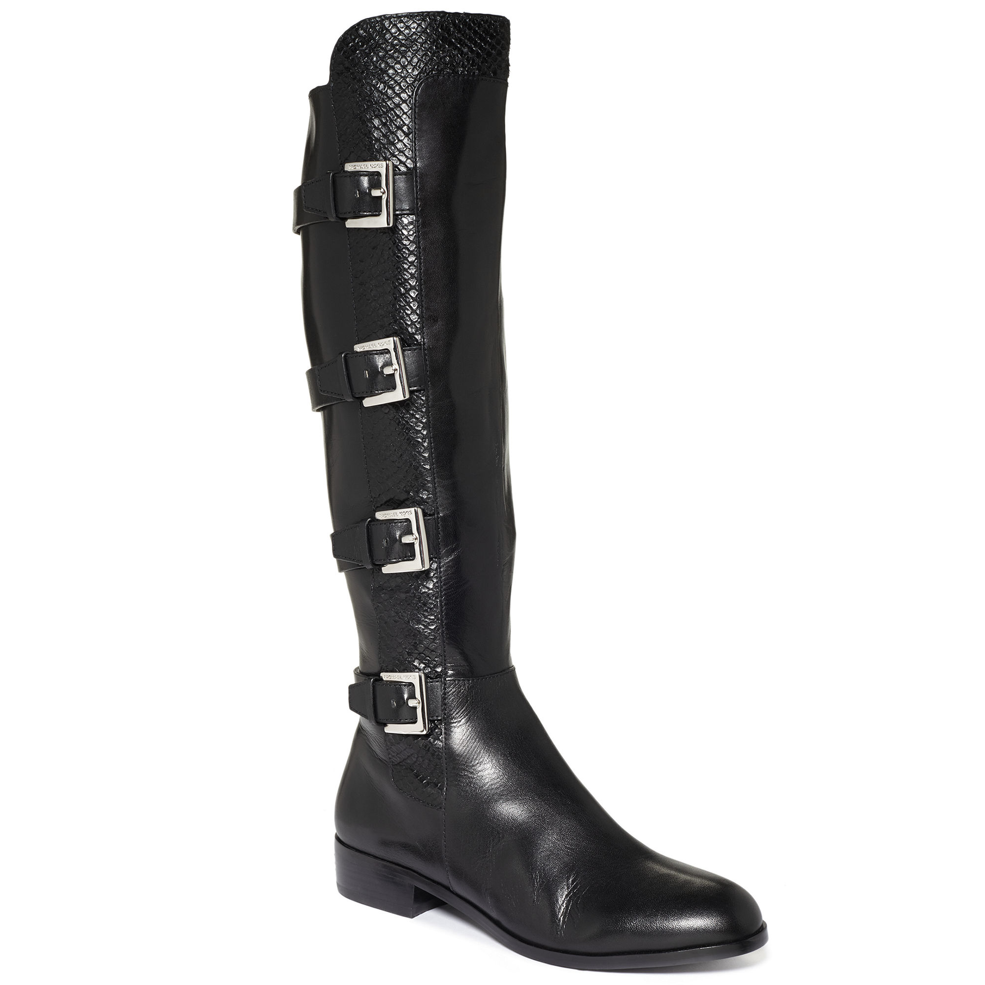 Michael Kors Tamara Tall Riding Boots in (Black Leather/Printed Snake ...
